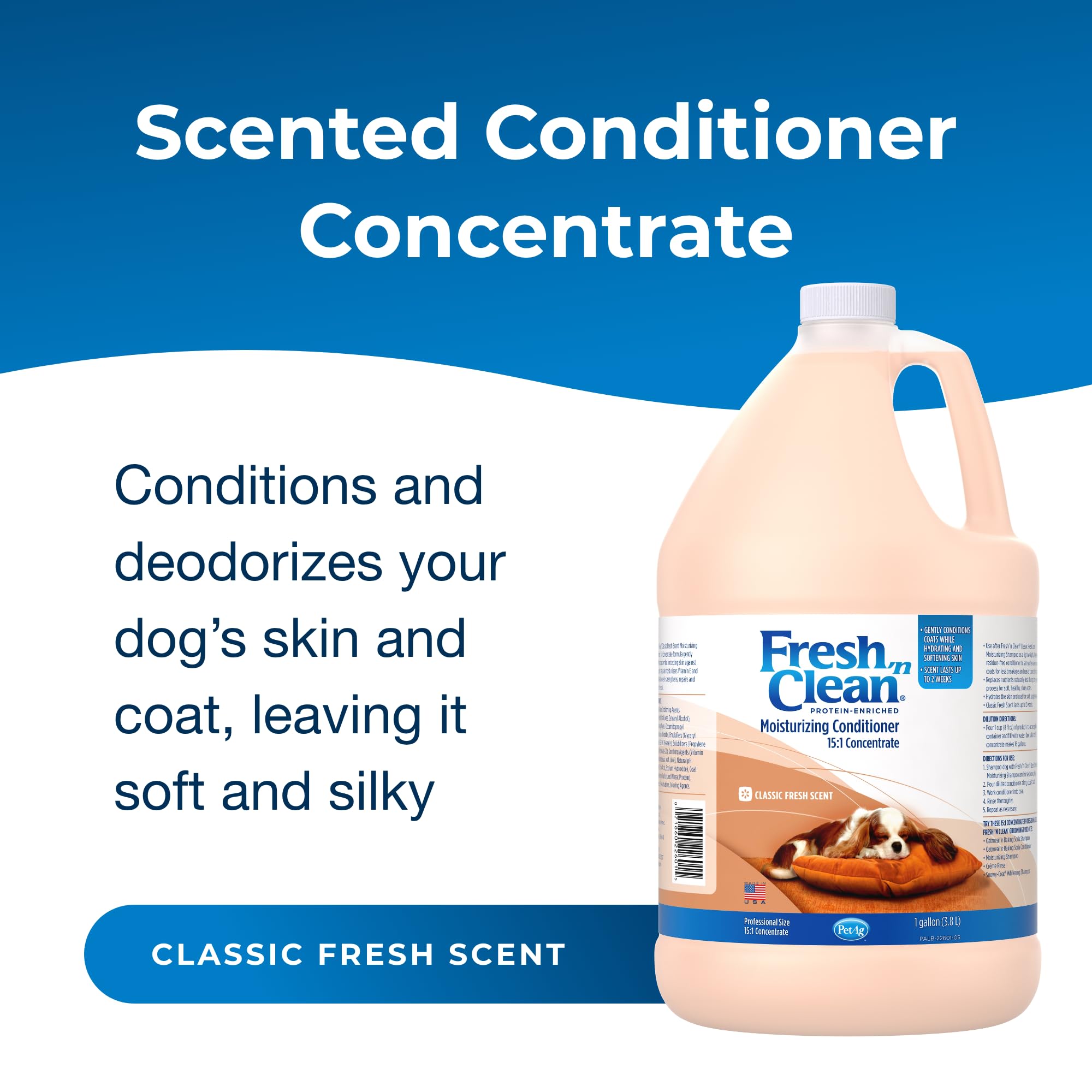 PetAg Fresh ’n Clean conditioner being poured for easy combing and detangling.