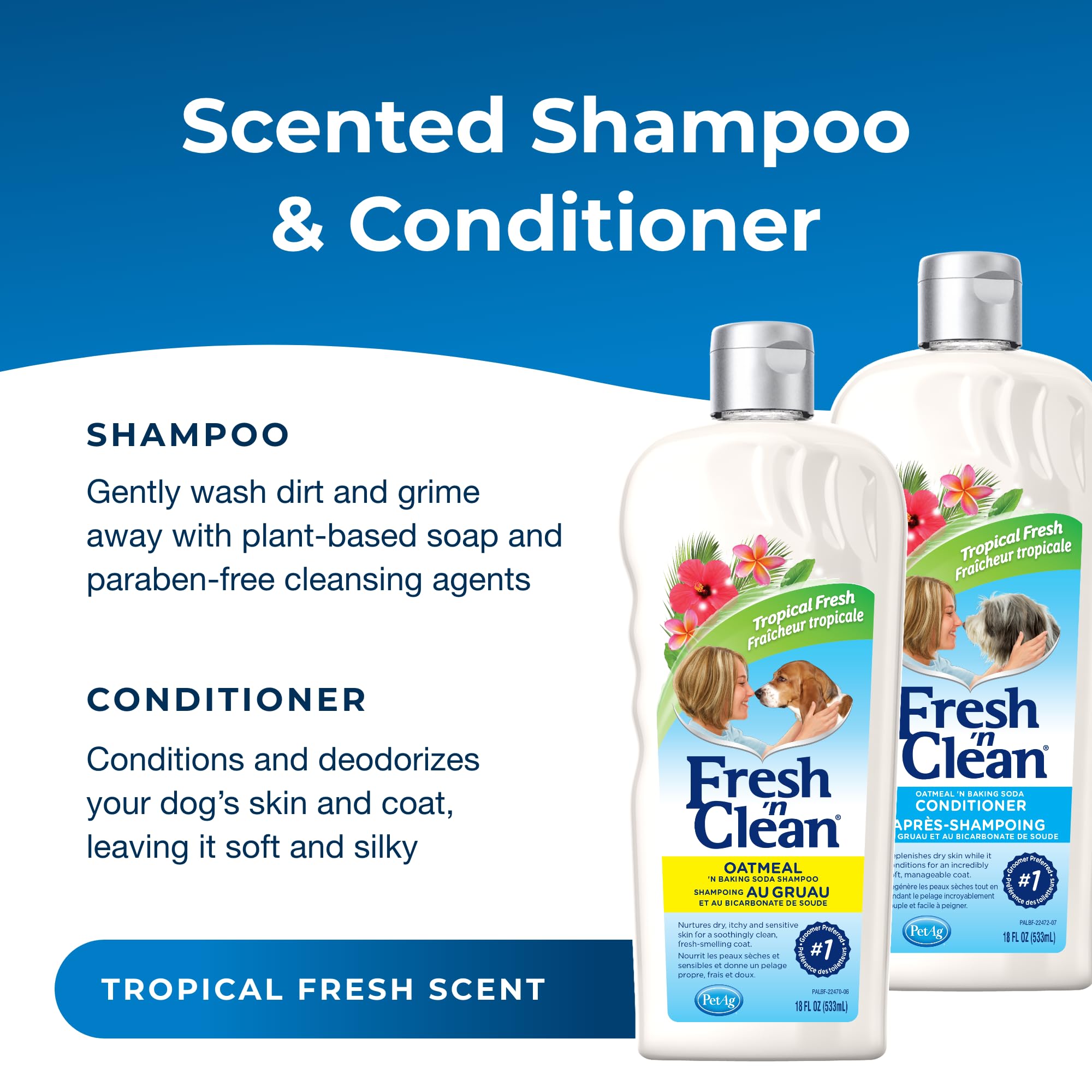 PetAg Fresh ’n Clean Conditioner jar featuring oatmeal formula for soothing coat and itch relief.