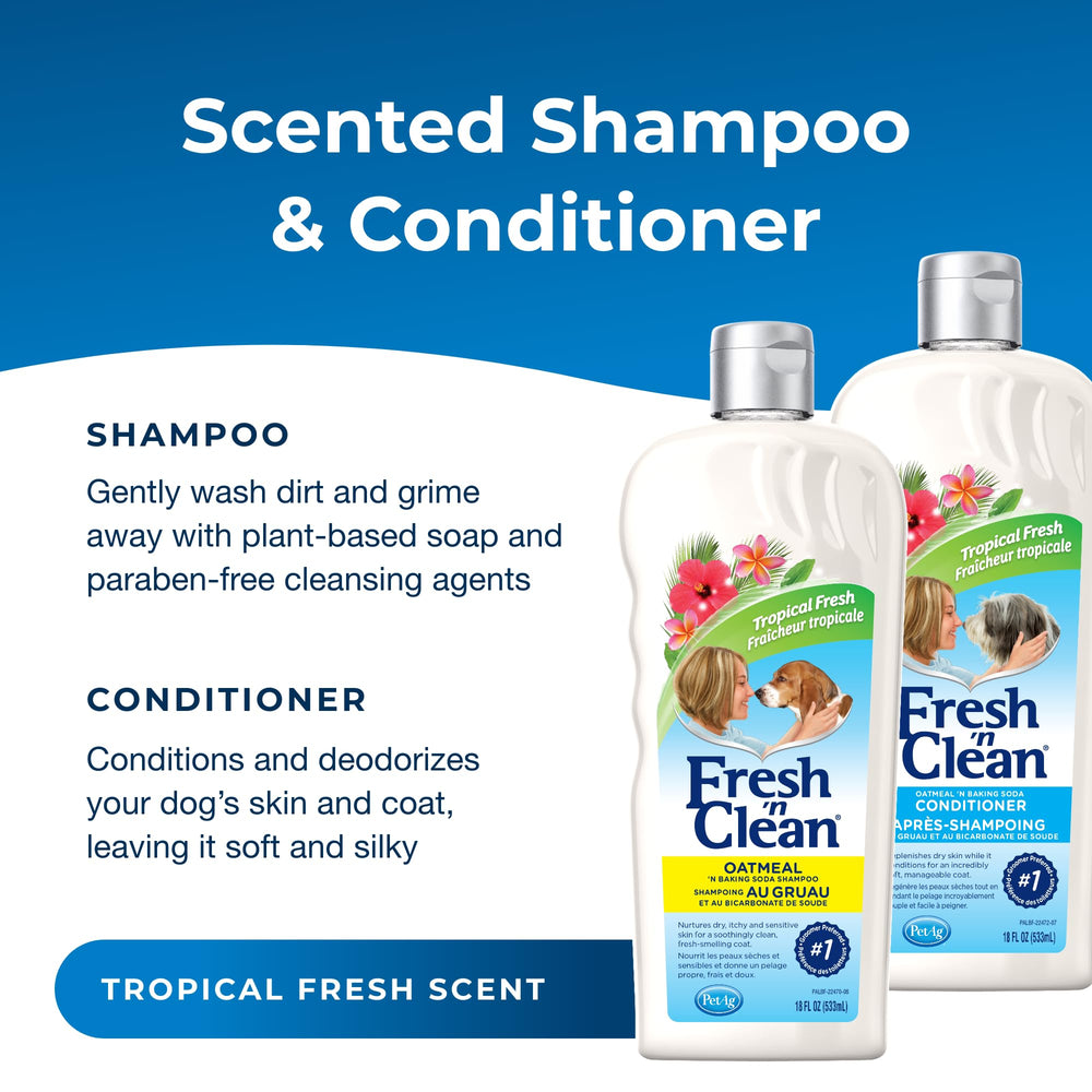 PetAg Fresh ’n Clean Conditioner jar featuring oatmeal formula for soothing coat and itch relief.