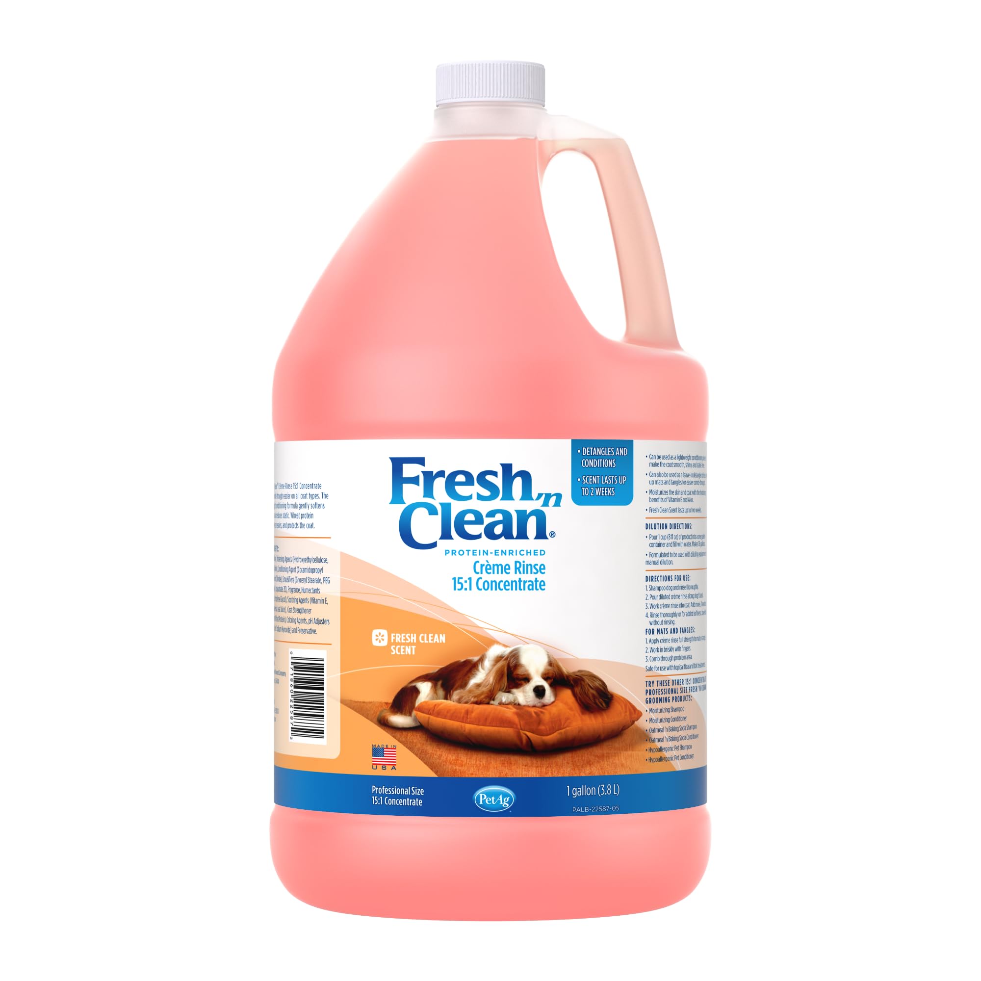 PetAg Fresh ’n Clean Creme Rinse bottle front shows 15:1 concentrate for easy dilution.