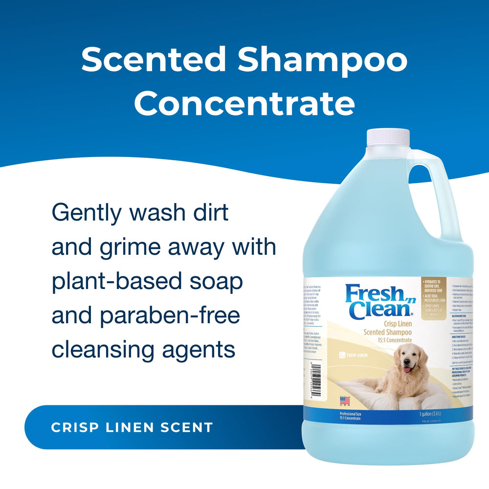 PetAg Fresh ’n Clean Crisp Linen shampoo lather on dog fur during grooming.