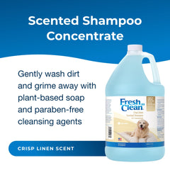 PetAg Fresh ’n Clean Crisp Linen shampoo lather on dog fur during grooming.