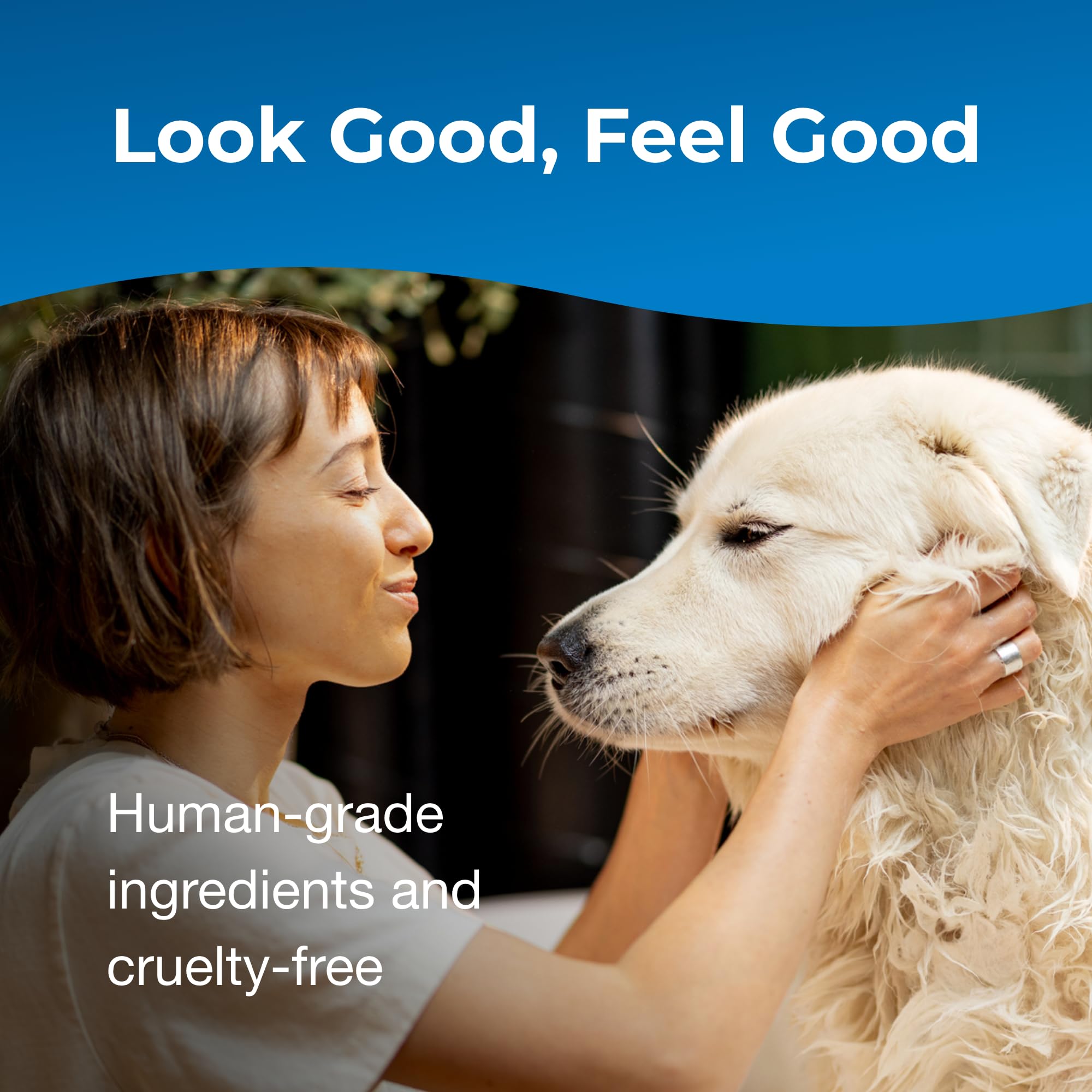 PetAg Fresh ’n Clean dog coat whitening close-up showing white muzzle discoloration improvement