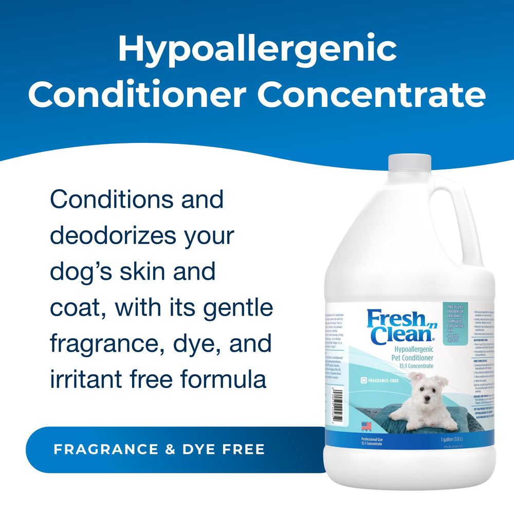 PetAg Fresh 'n Clean conditioner being poured, 15:1 concentrate for easy dilution.