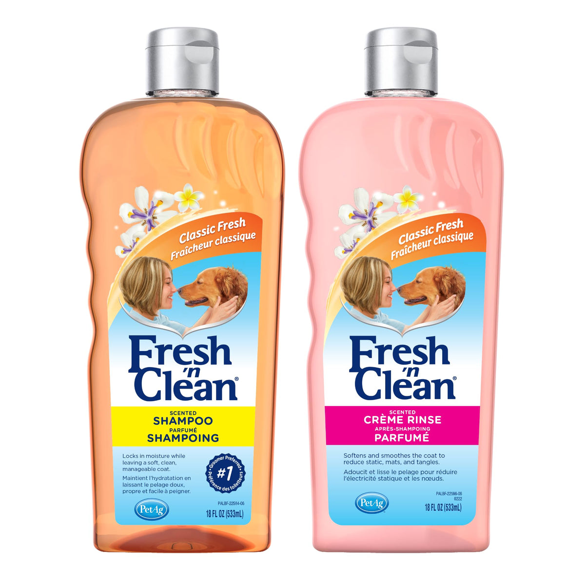 PetAg Fresh ’n Clean shampoo bottle pour for easy application and a silky coat.