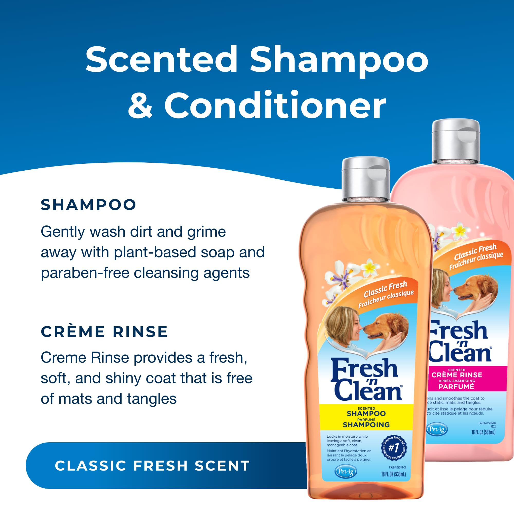 PetAg Fresh ’n Clean shampoo lather close-up shows gentle plant-based cleansing.