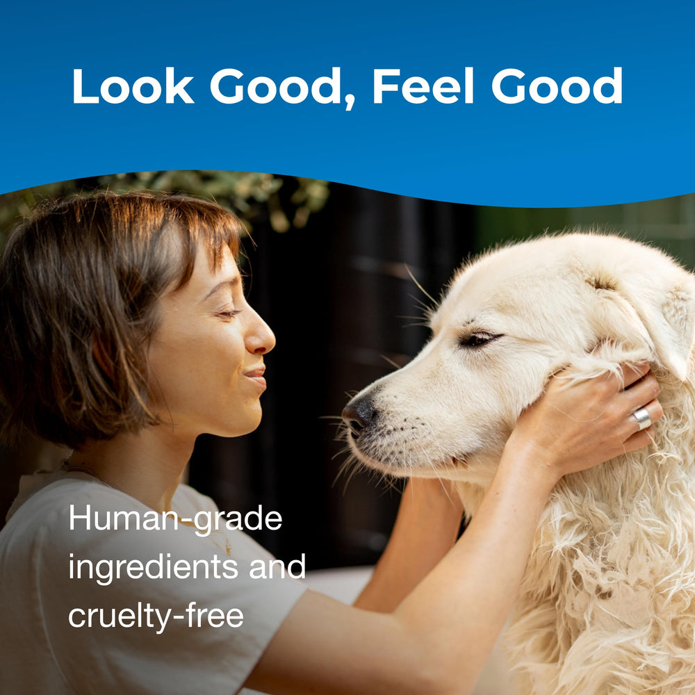 PetAg Fresh ’n Clean after-bath dog coat appears soft, shiny, and easy to manage.