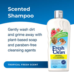 PetAg Fresh ’n Clean shampoo lather with Tropical Fresh scent for long-lasting freshness.