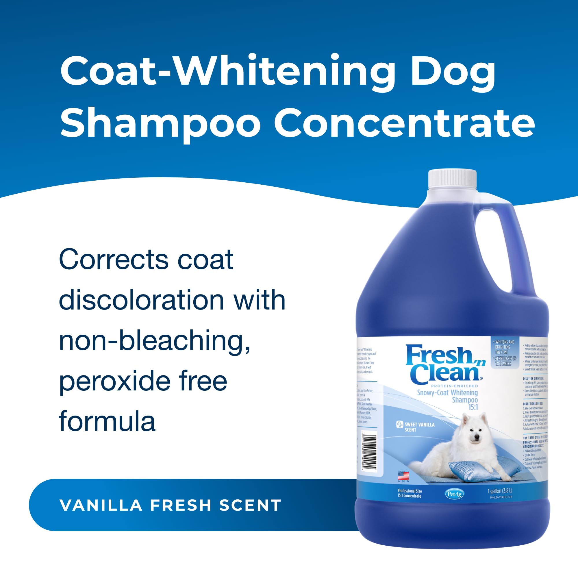 PetAg Fresh ’n Clean whitening snow coat shampoo vanilla lather close-up for thorough cleansing