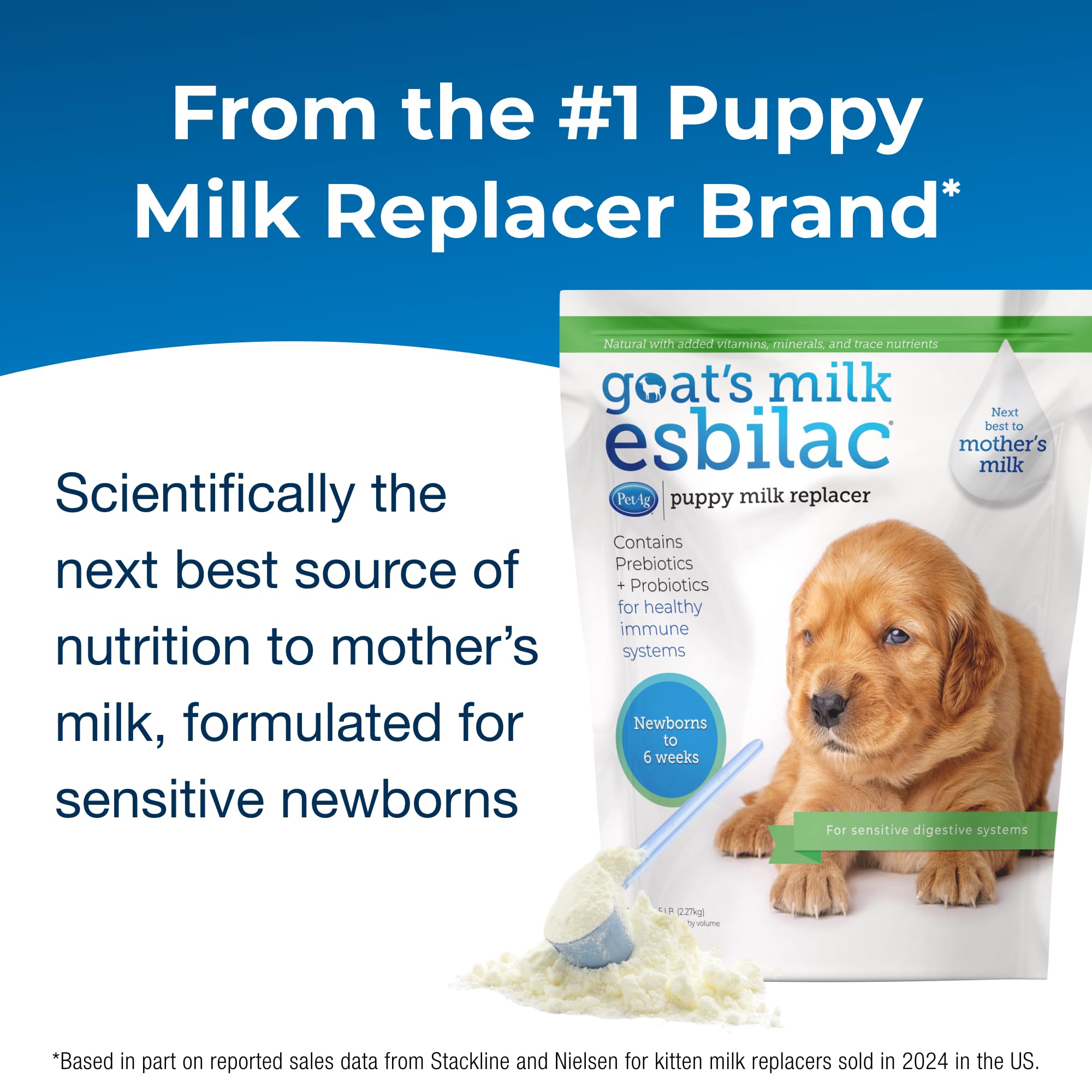 PetAg Goat's Milk Esbilac powder stirred into warm water supports easy digestion.