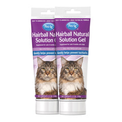 PetAg Hairball Natural Solution Gel bottle close-up, petrolatum-free formula supports hairball management in cats.