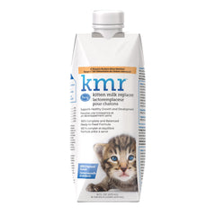PetAg KMR kitten milk replacer liquid bottle provides complete nutrition for growing kittens.