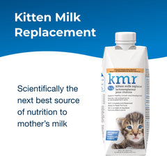 PetAg KMR kitten milk replacer liquid warming scene highlights gentle feeding.