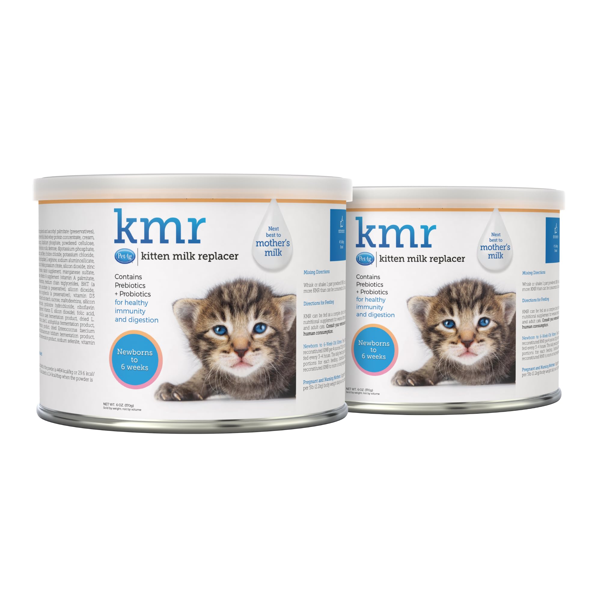 PetAg KMR milk replacer packaging showing complete kitten nutrition for newborns