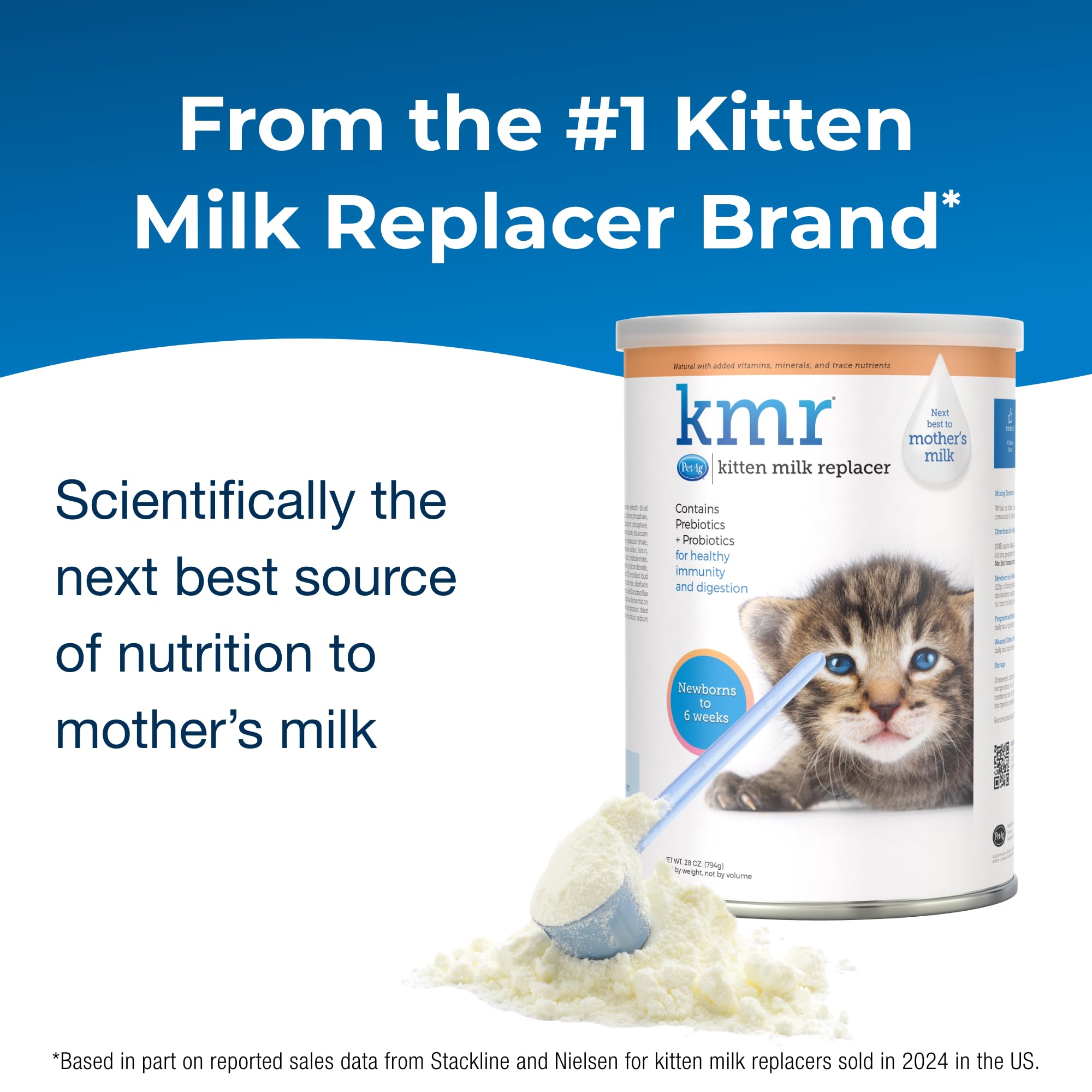 PetAg KMR powder being measured for precise mixing; easy prep.