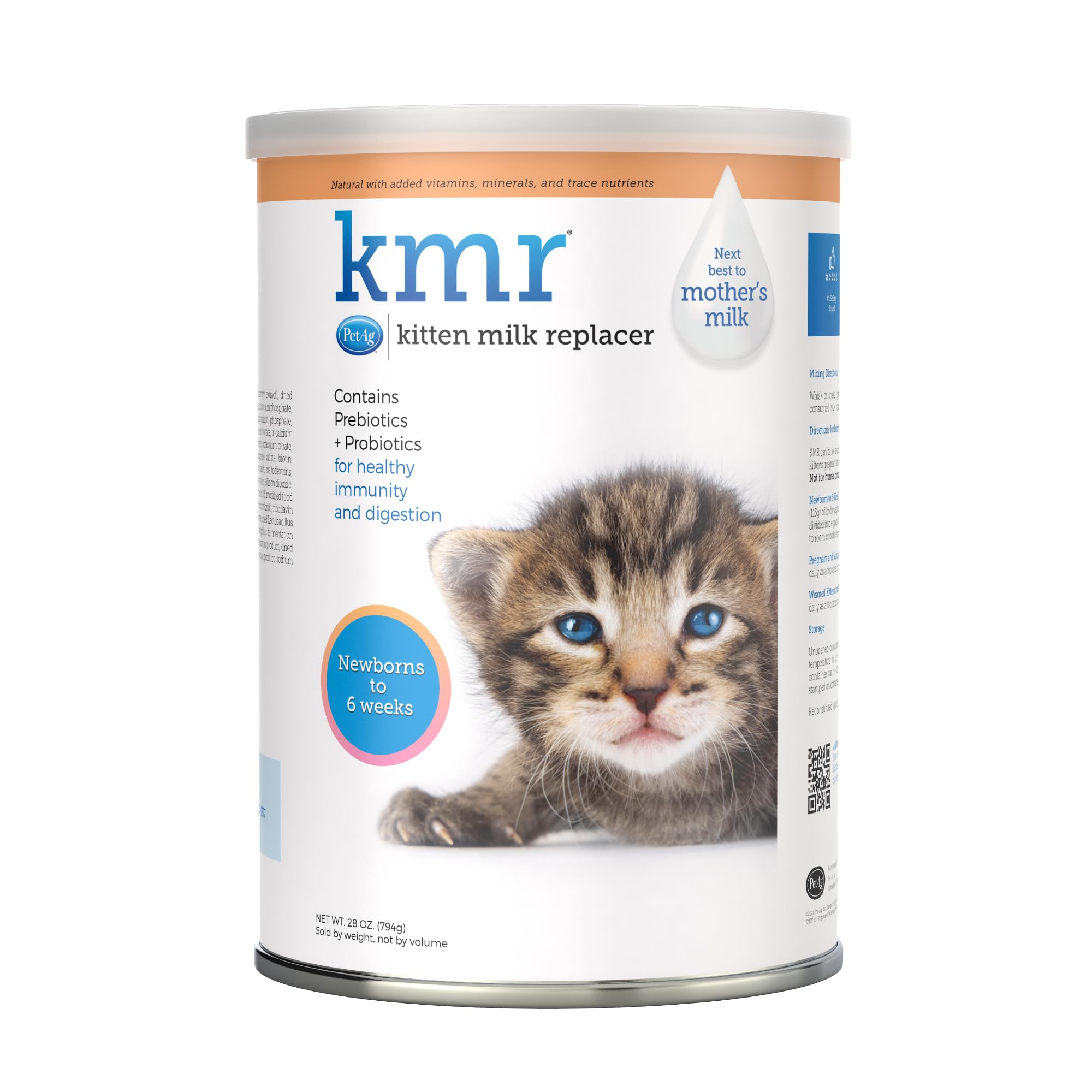 PetAg KMR kitten milk replacer powder packaging; trusted formula for newborns.