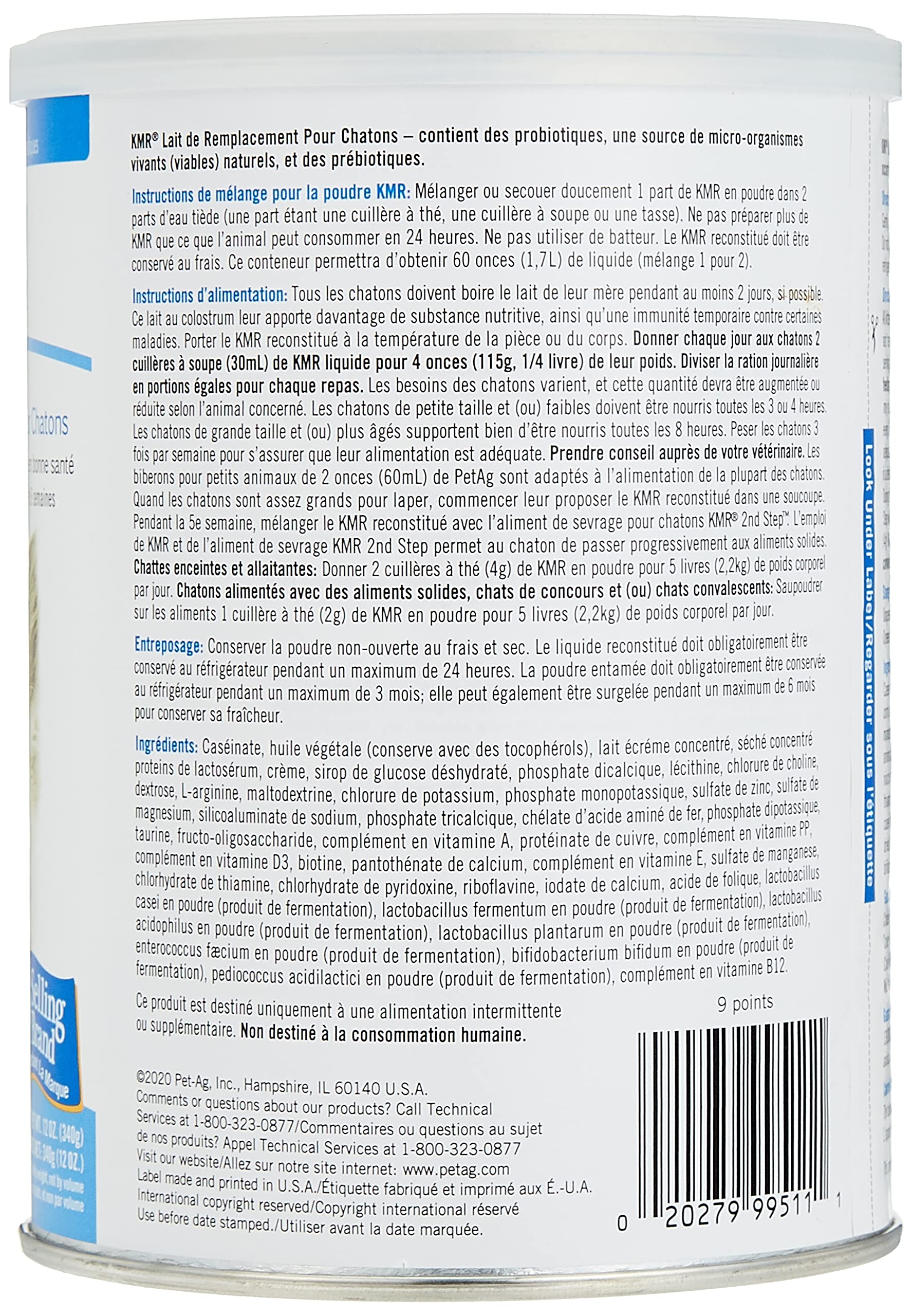 PetAg KMR nutrition close-up emphasizes protein, fat, and minerals.
