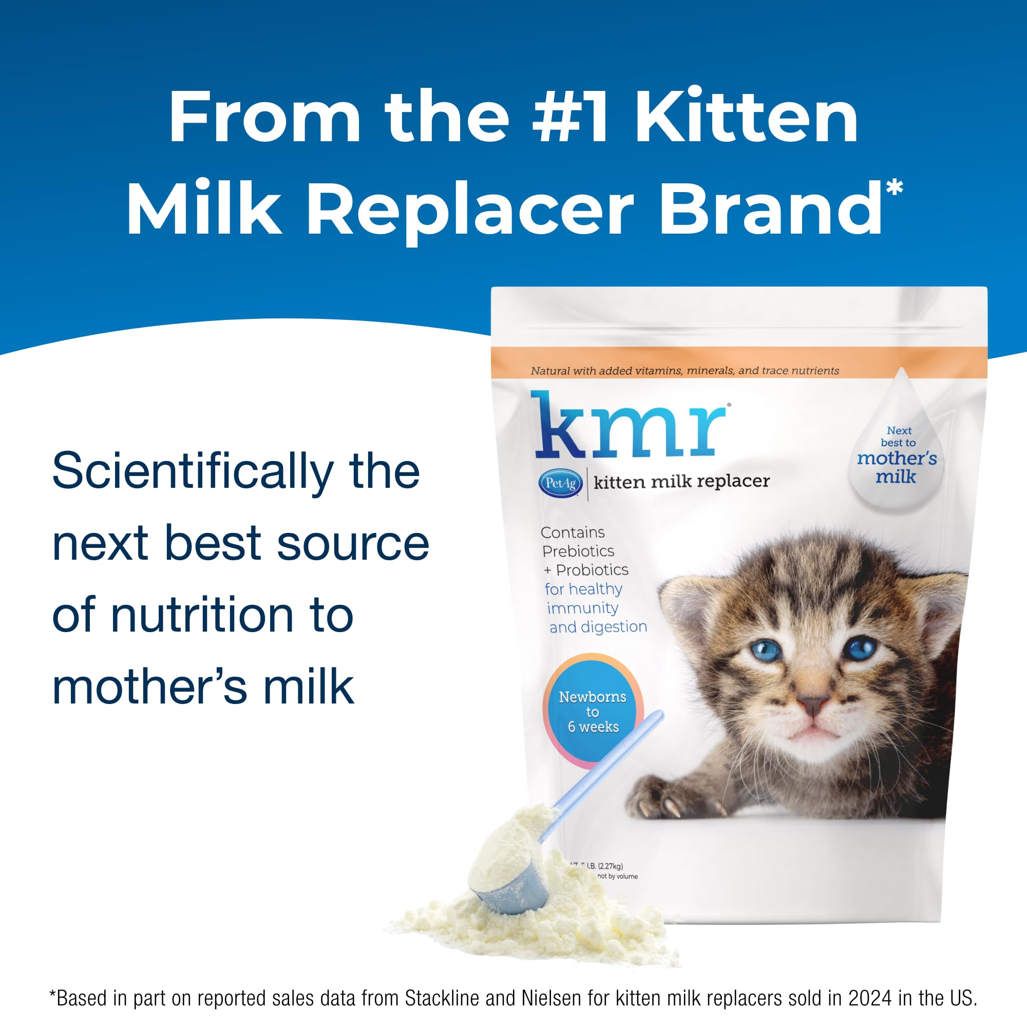 PetAg KMR powder-dispensing bottle ready for easy preparation and feeding.