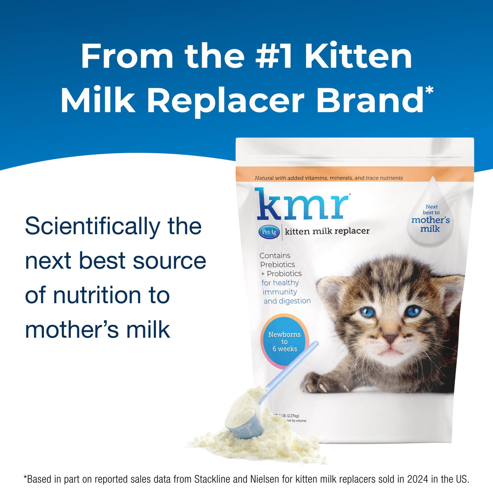 PetAg KMR powder-dispensing bottle ready for easy preparation and feeding.
