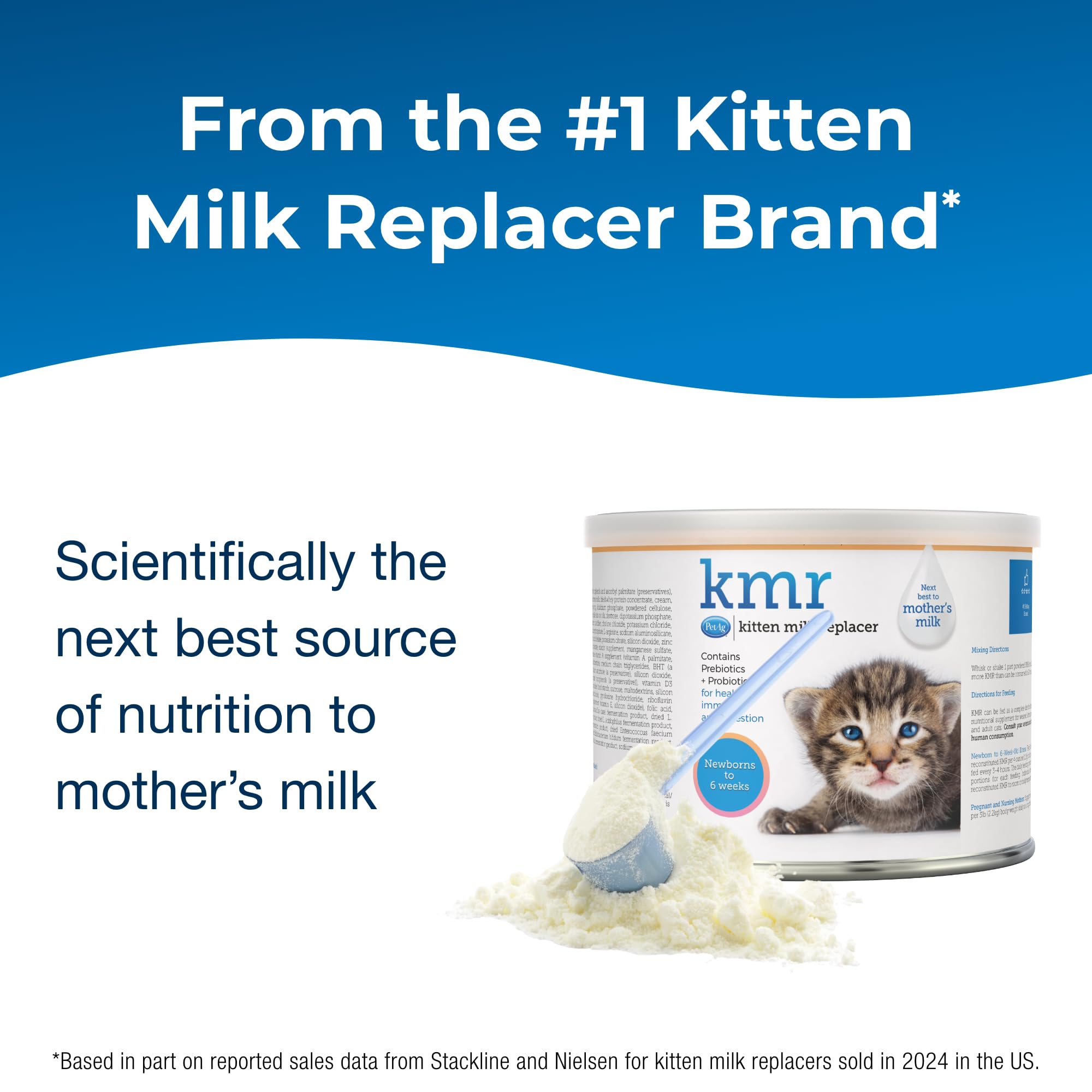 PetAg KMR powder scooped into warm water for easy mixing.
