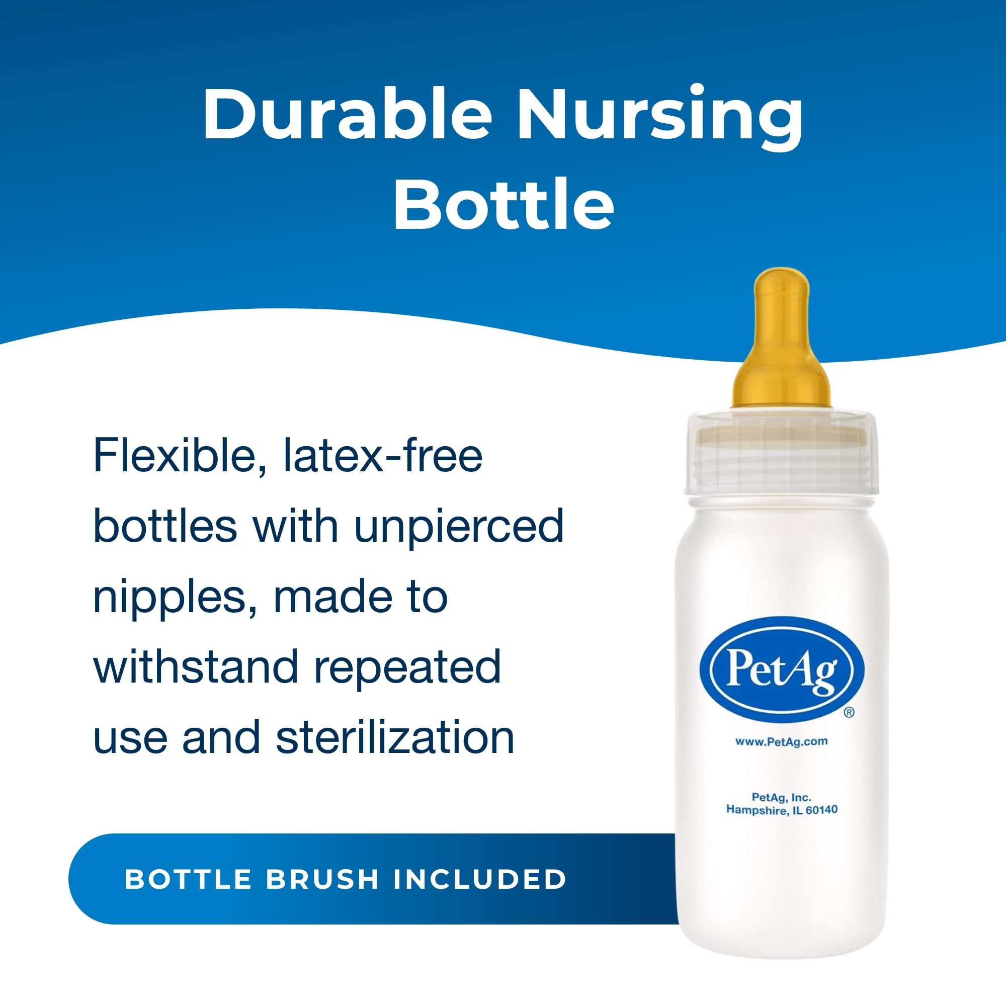 PetAg Nurser Bottle 4oz pack side view demonstrates durable, easy-to-clean design for repeated use
