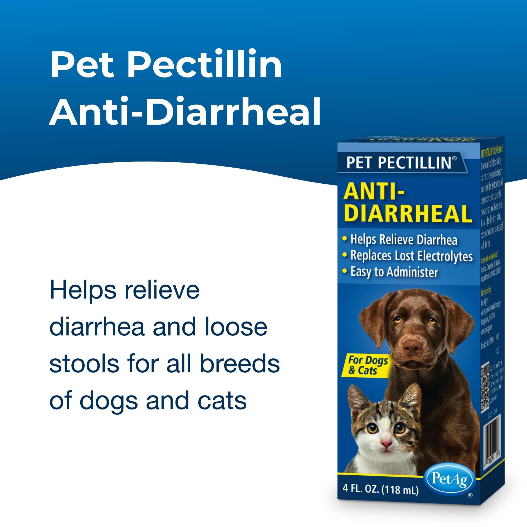 PetAg Pet Pectillin ingredients label highlights pectin and kaolin for stool support.