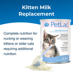 PetLac by PetAg powder tub label closeup for trusted kitten nutrition.