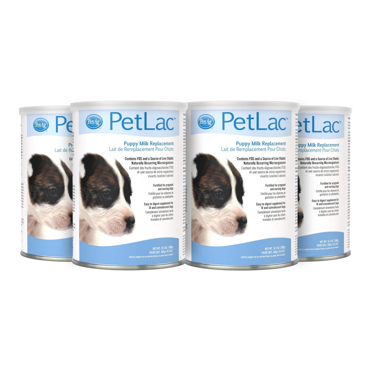 PetLac puppy milk replacement powder tub ready for mixing to support growth.