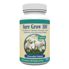 PetAg Sure Grow 100 bottle top view shows growth support for puppies