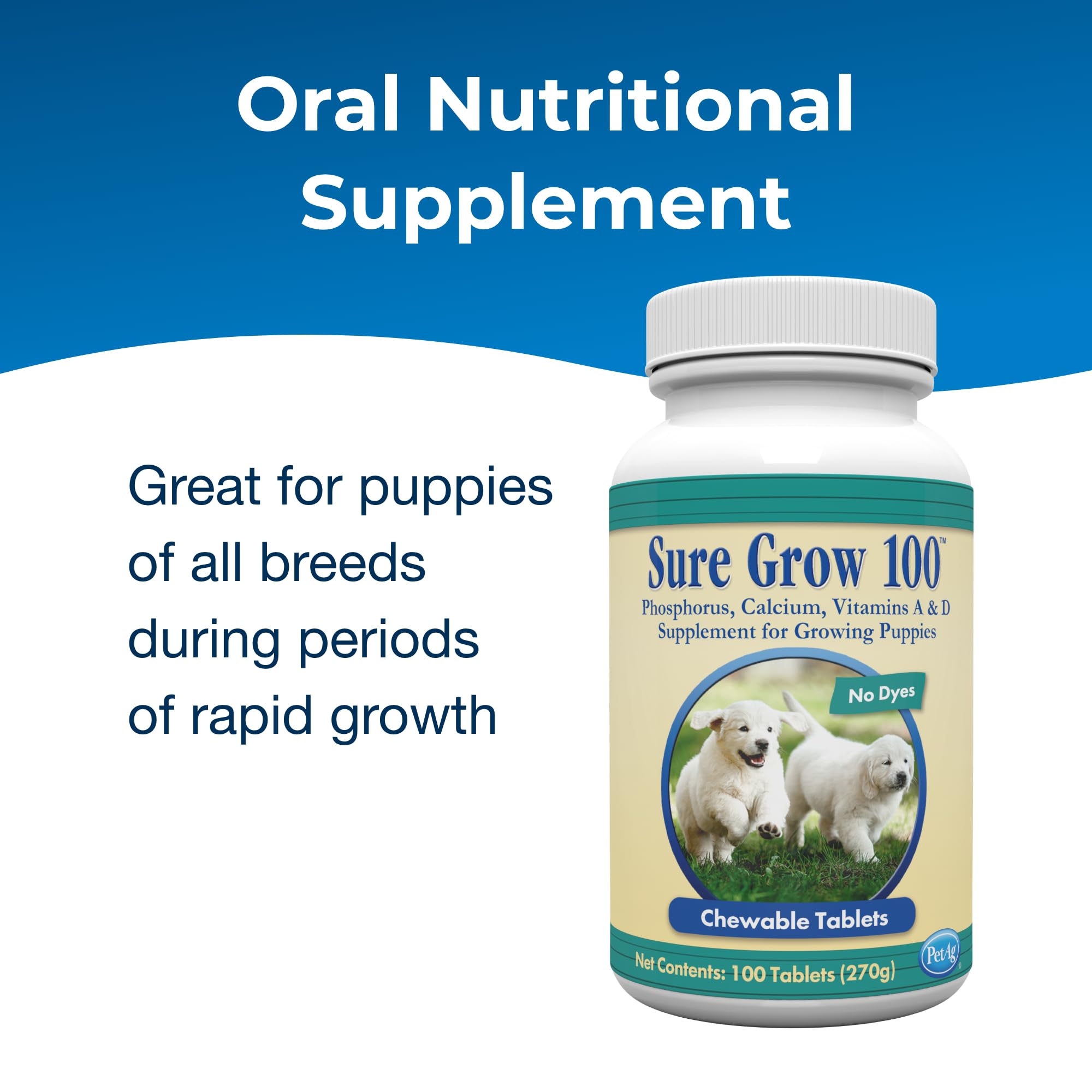PetAg Sure Grow 100 chewables closeup highlighting liver flavor for puppies