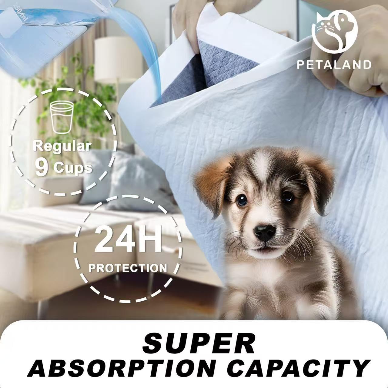 Petaland Charcoal Dog Pads-coverage extended area demonstrates large surface.
