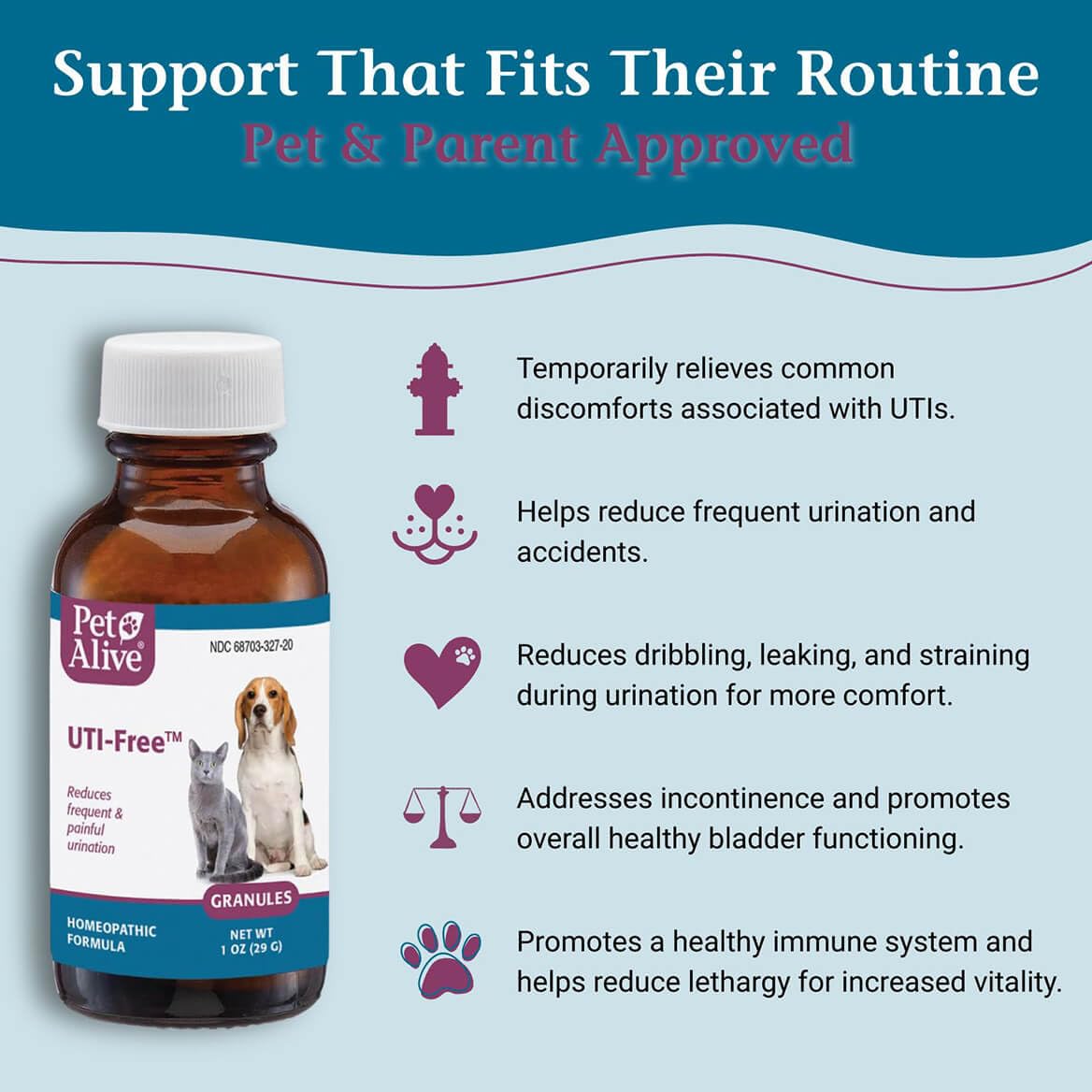 PetAlive Cat UTI granules used to support feline bladder comfort.