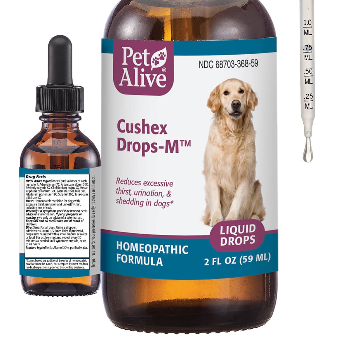 PetAlive Cushex Drops-M bottle closeup for natural pet support and ease of daily care.