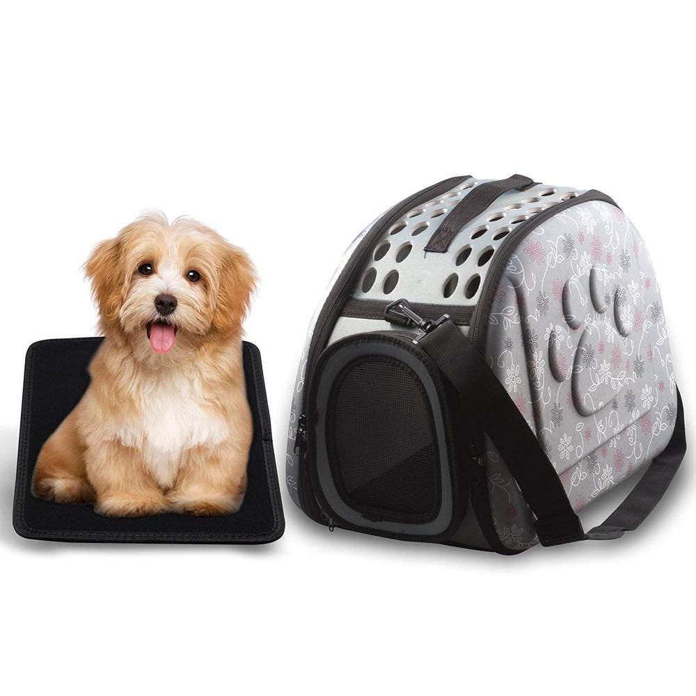 Petall foldable pet carrier folded flat for compact storage after use.