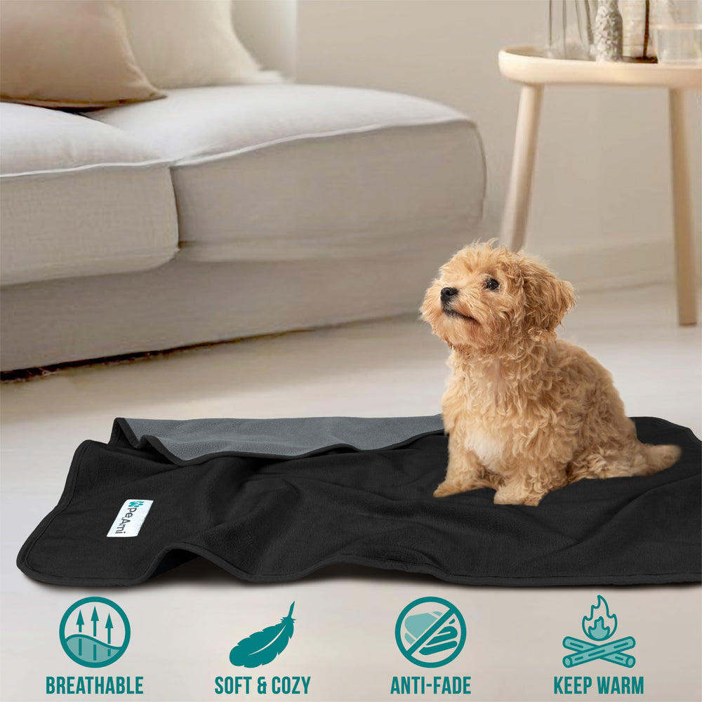 PetAmi 40x60 black-gray blanket featured in a living room setup.