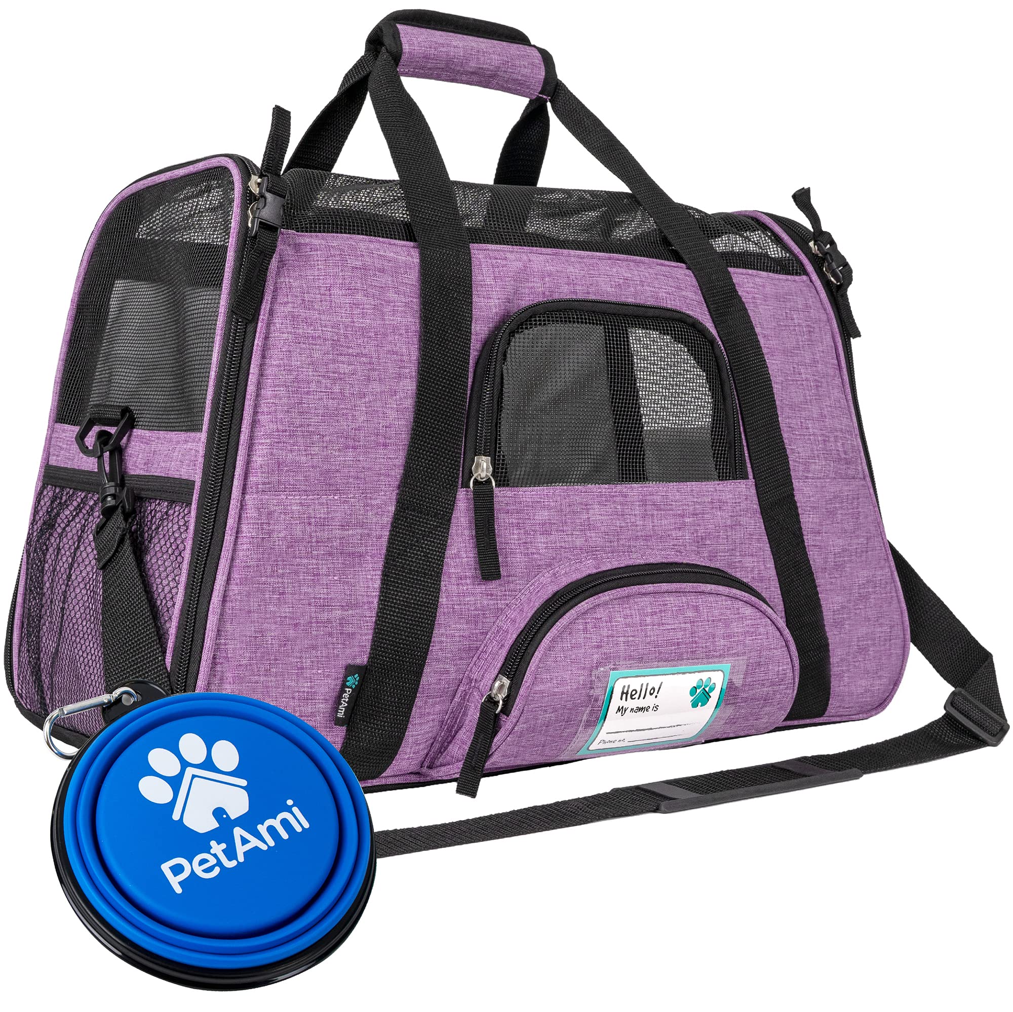 PetAmi airline-approved carrier under seat for easy air travel.