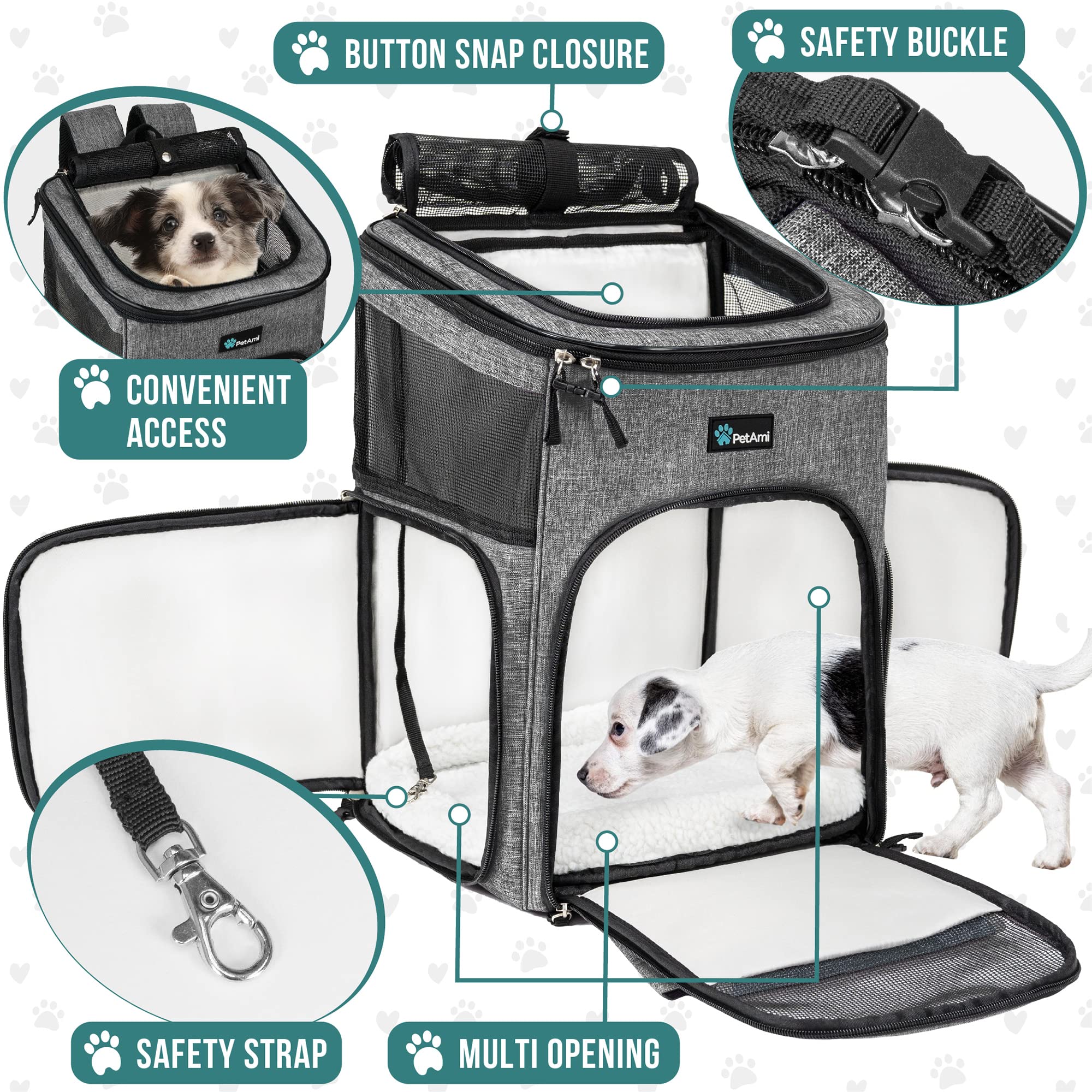 PetAmi airline-approved pet carrier in use during flight.