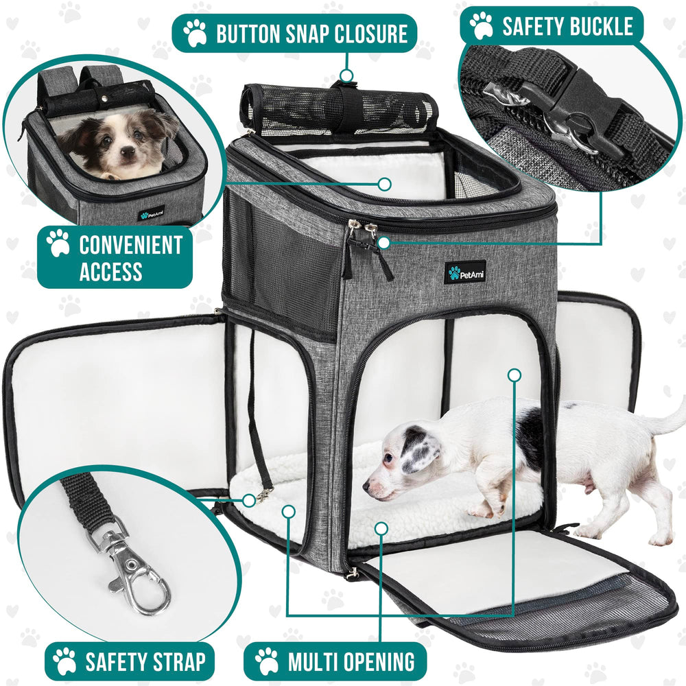 PetAmi airline-approved pet carrier in use during flight.