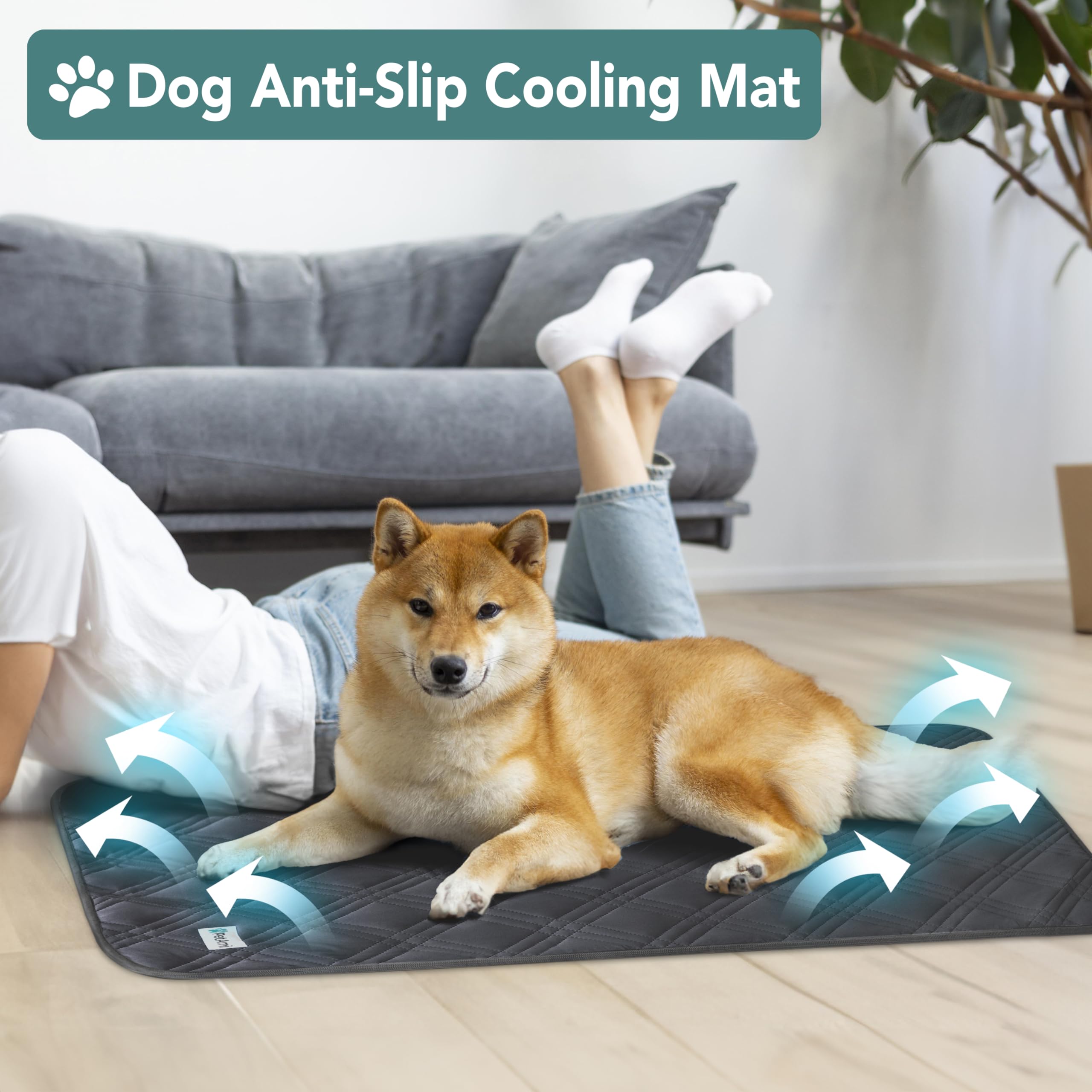 PetAmi anti-slip dog cooling pad stays in place on couches and crates