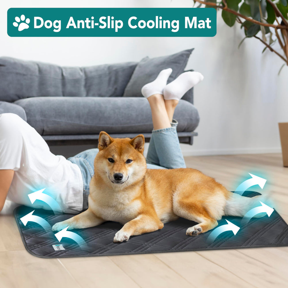 PetAmi anti-slip dog cooling pad stays in place on couches and crates