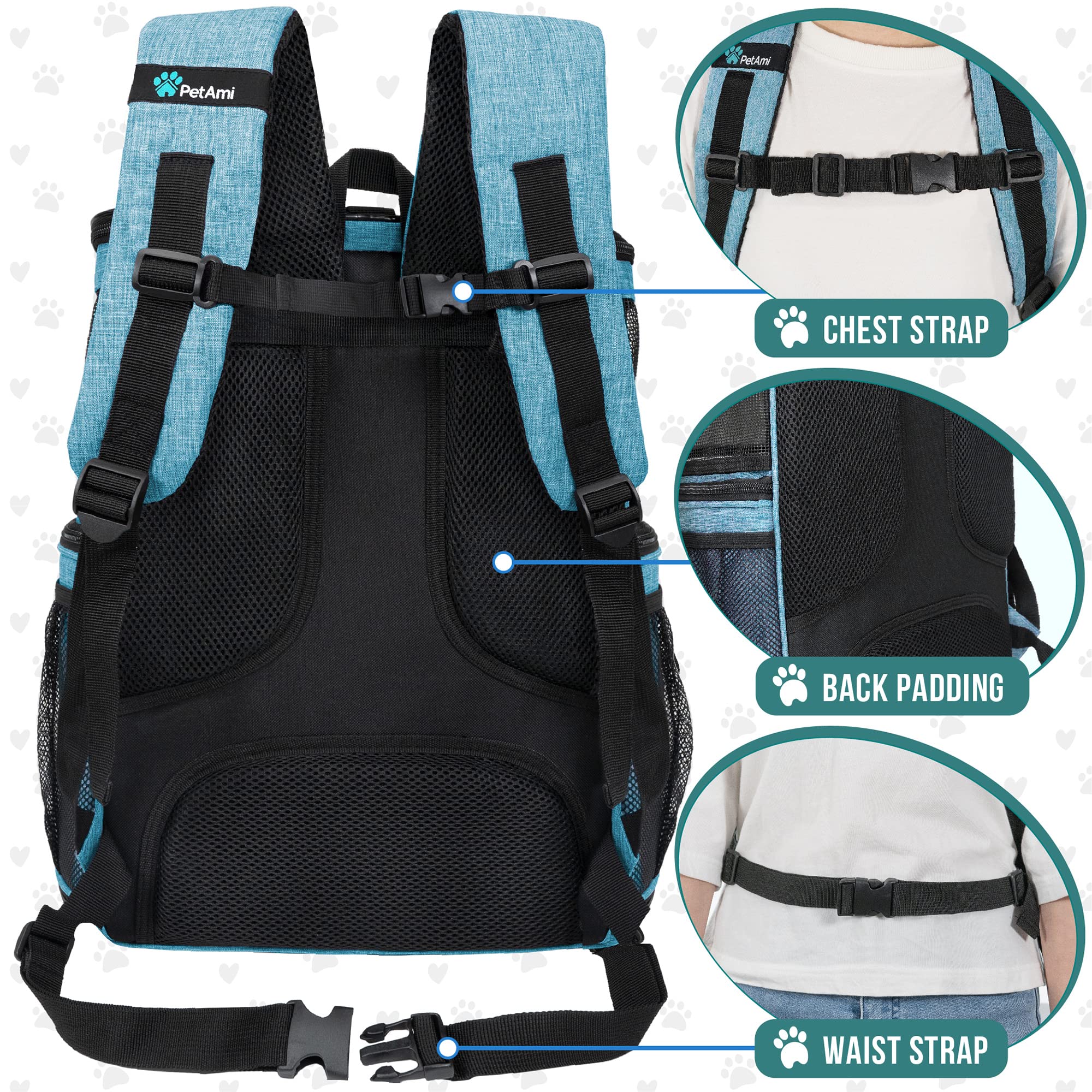 PetAmi backpack 4-way entry with mesh windows for easy access
