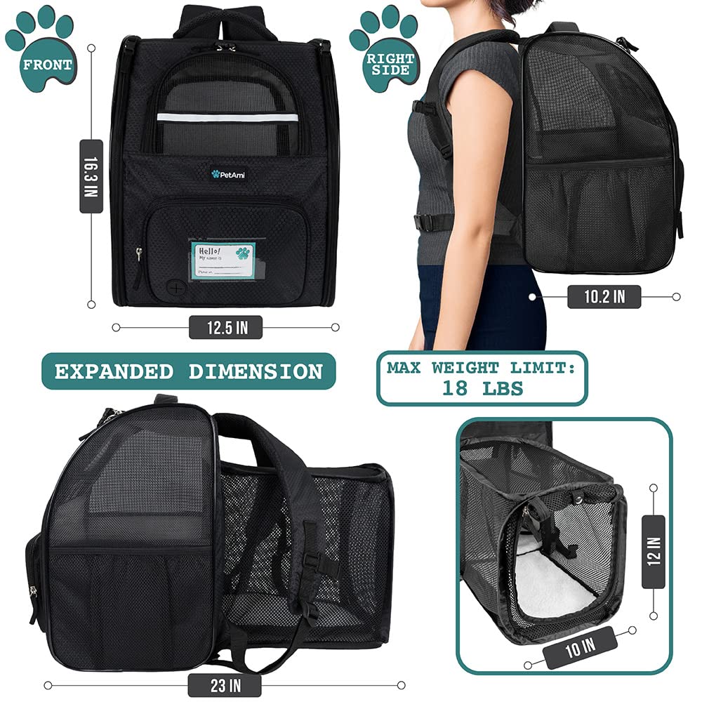 PetAmi backpack carrier ventilated mesh window showing airflow for pet comfort