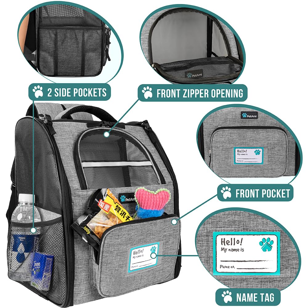 PetAmi backpack carrier ventilated mesh window for airflow during travel