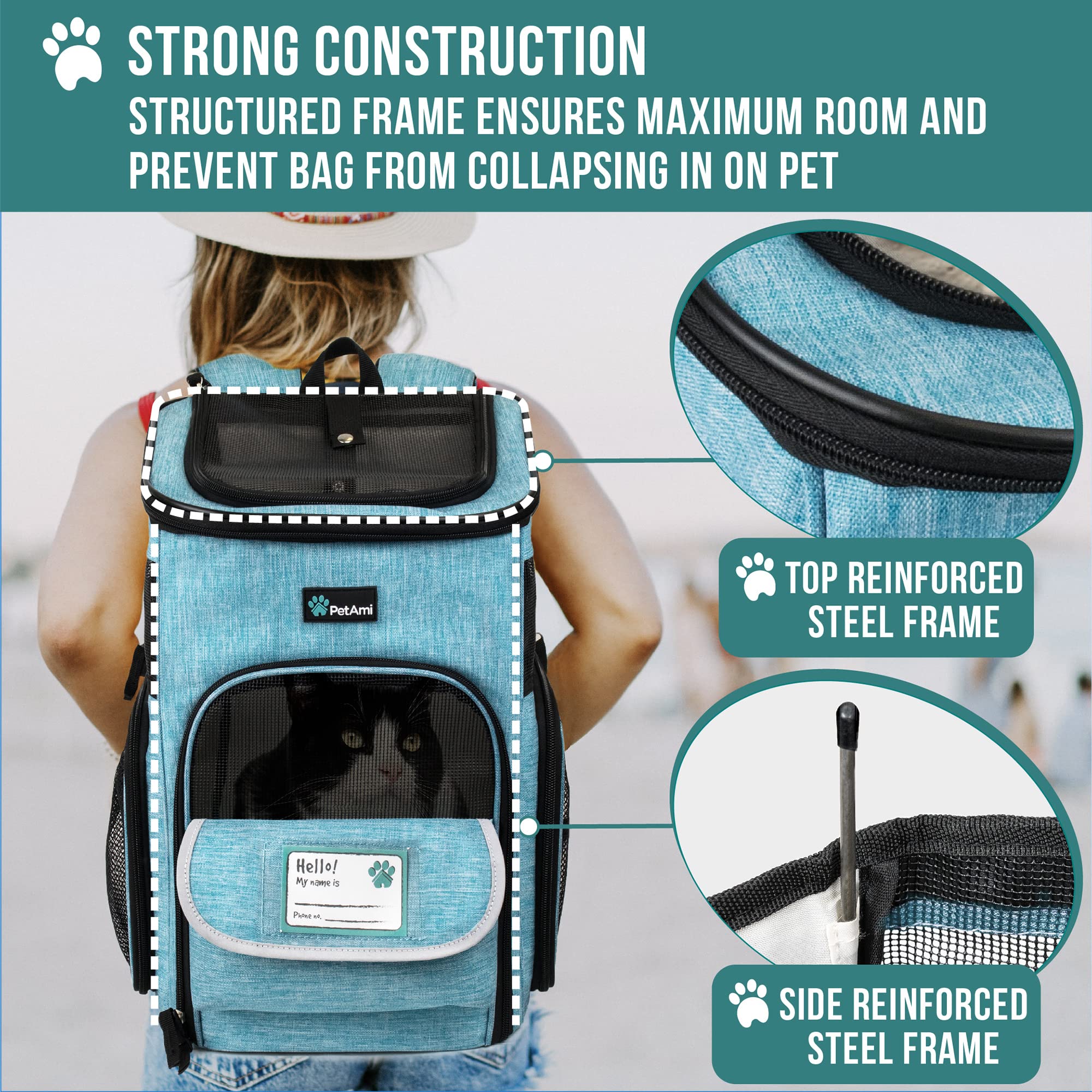 PetAmi carrier padded straps for comfortable carrying on hikes