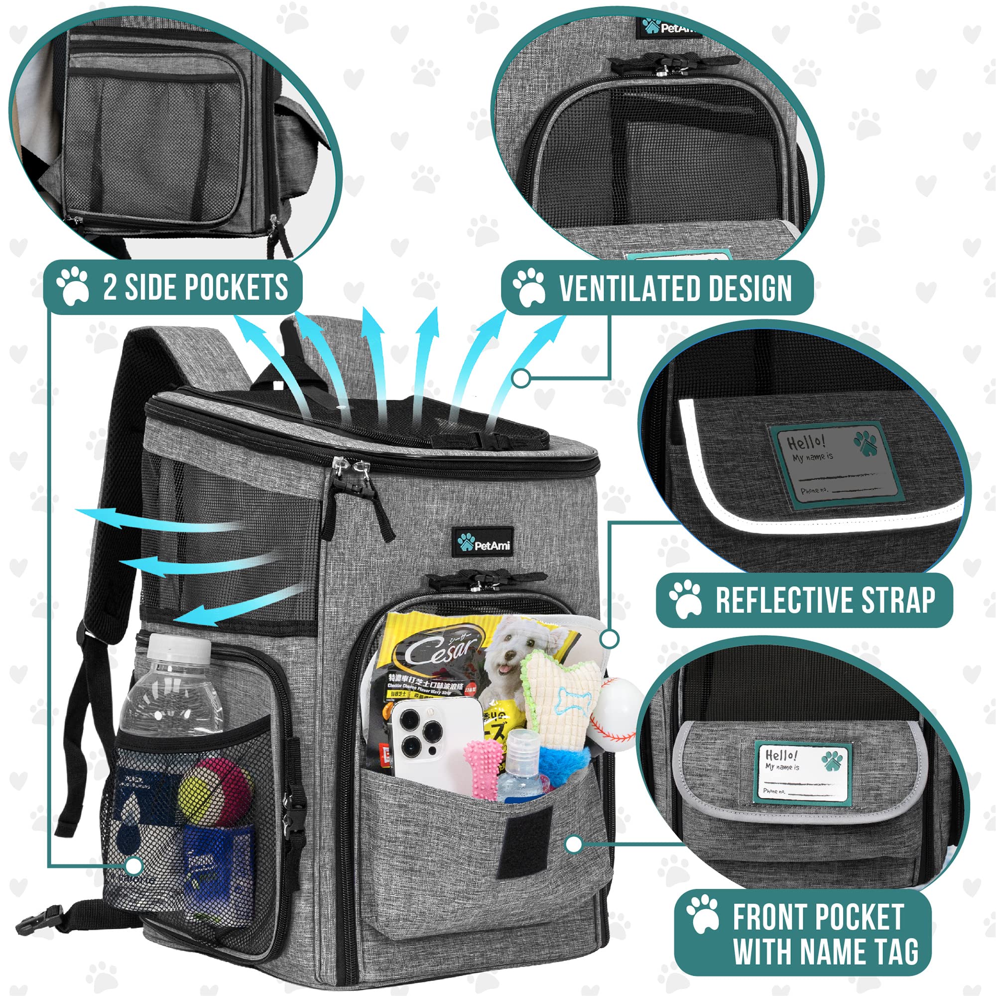 PetAmi ventilated-backpack design showcasing airflow for pets.