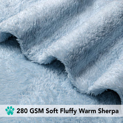 PetAmi blue sherpa fleece blanket drapes over a medium dog.
