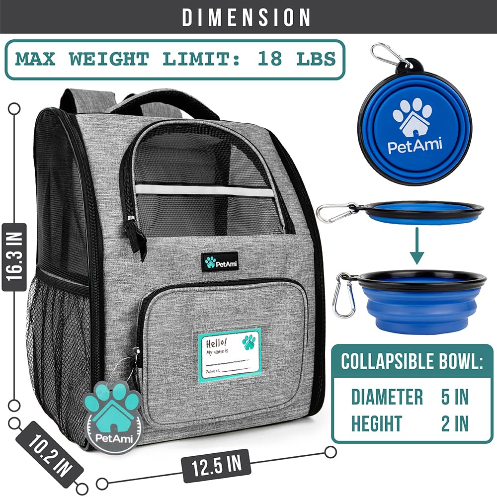 PetAmi cat backpack carrier interior view with breathable mesh and sherpa bed