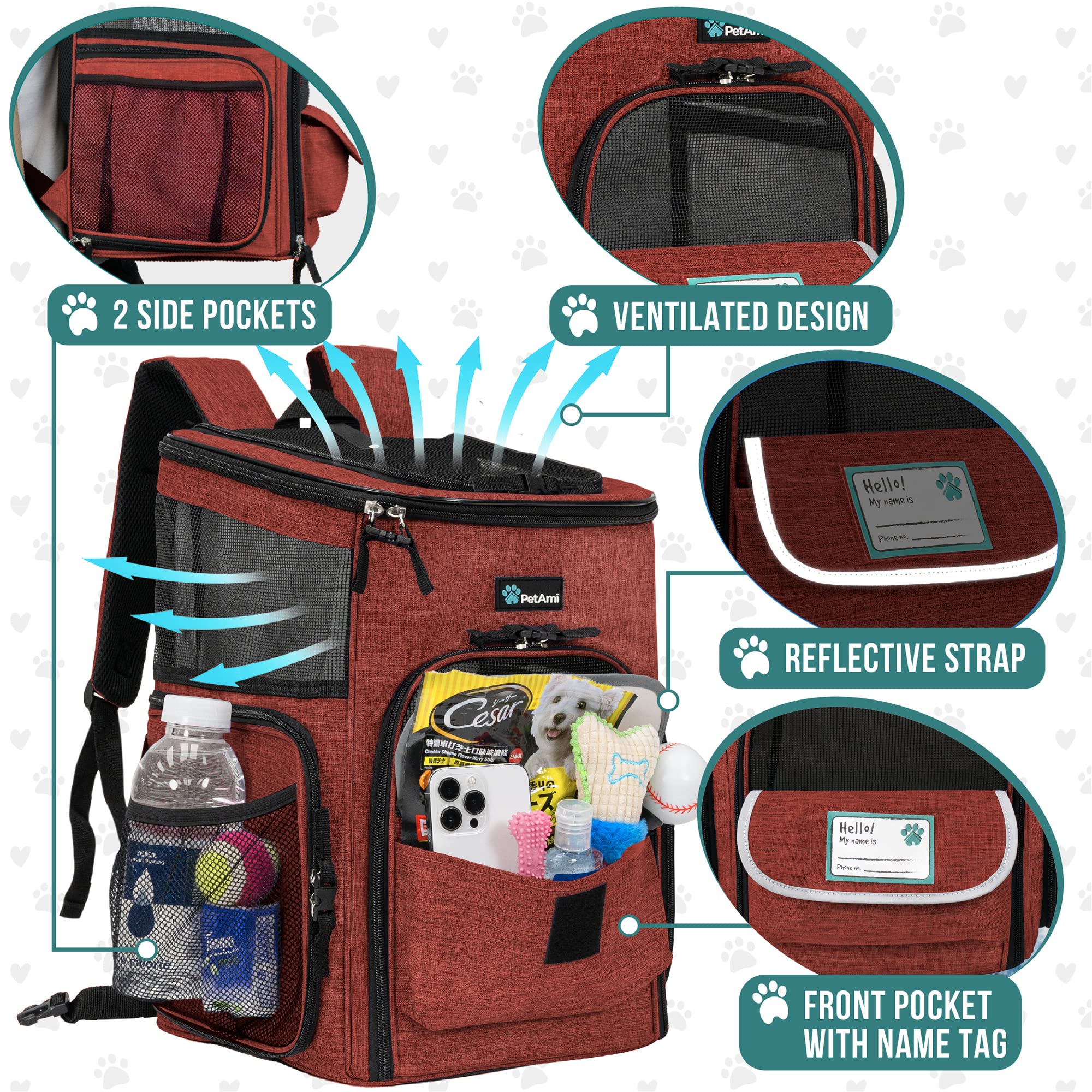 PetAmi cat backpack carrier side ventilation for airflow