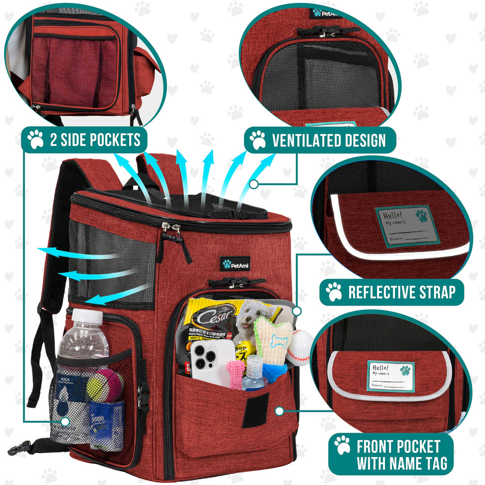 PetAmi cat backpack carrier side ventilation for airflow