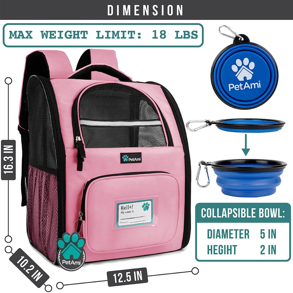 PetAmi cat backpack carrier with ventilated design for airflow and visibility